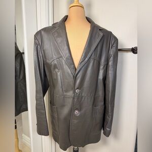 Sears The Leather Shop Men’s Gray Leather Coat 44R Vintage Fully Lined 2-Button
